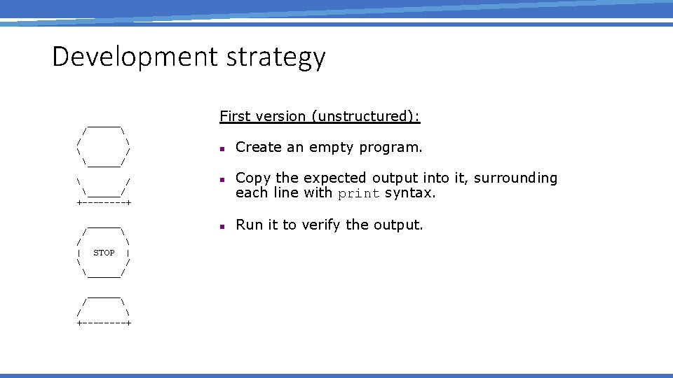 Development strategy ______   / ______/ First version (unstructured): / /  n