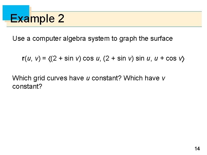 Example 2 Use a computer algebra system to graph the surface r(u, v) =