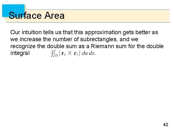 Surface Area Our intuition tells us that this approximation gets better as we increase