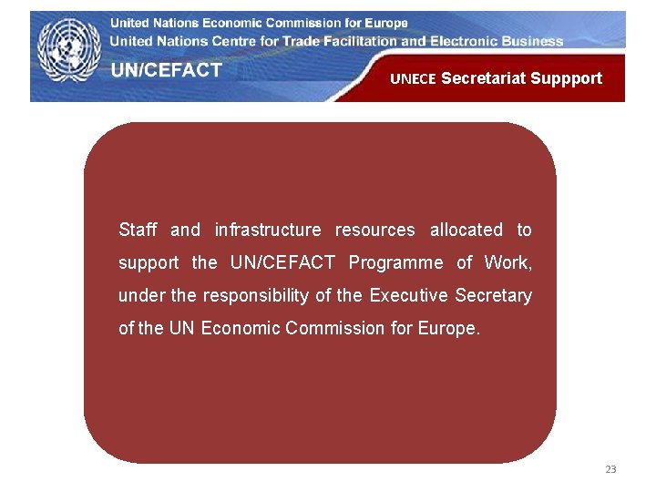 UN Economic Commission for Europe UNECE Secretariat Suppport Staff and infrastructure resources allocated to
