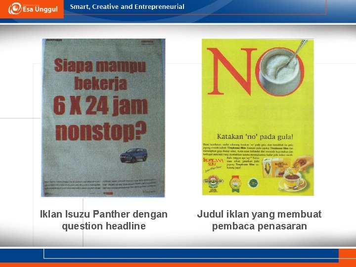 Iklan Isuzu Panther dengan question headline Judul iklan yang membuat pembaca penasaran 