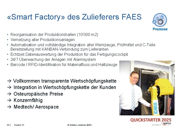  «Smart Factory» des Zulieferers FAES • Reorganisation der Produktionshallen (10’ 000 m 2)
