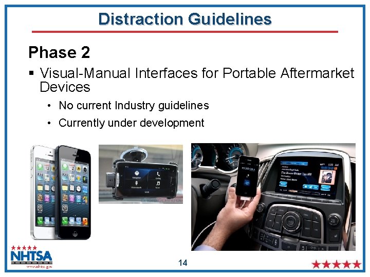 Distraction Guidelines Phase 2 § Visual-Manual Interfaces for Portable Aftermarket Devices • No current
