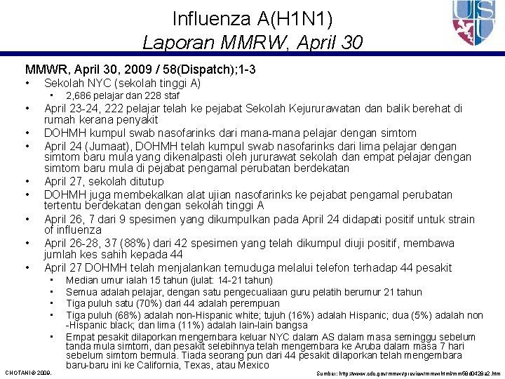 Influenza A(H 1 N 1) Laporan MMRW, April 30 MMWR, April 30, 2009 /