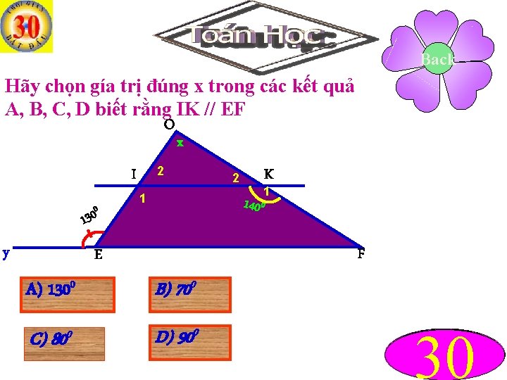 Back Hãy chọn gía trị đúng x trong các kết quả A, B, C,