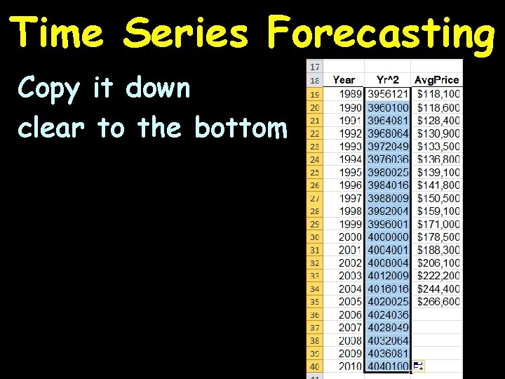 Time Series Forecasting Copy it down clear to the bottom 