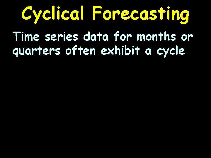 Cyclical Forecasting Time series data for months or quarters often exhibit a cycle 