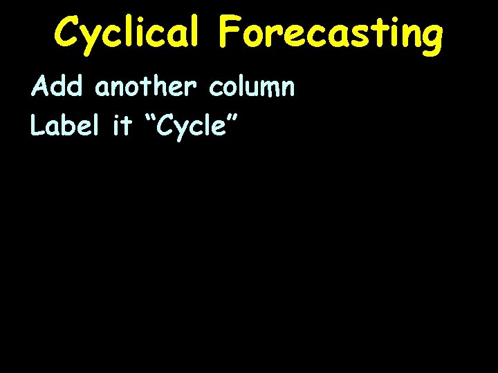 Cyclical Forecasting Add another column Label it “Cycle” 