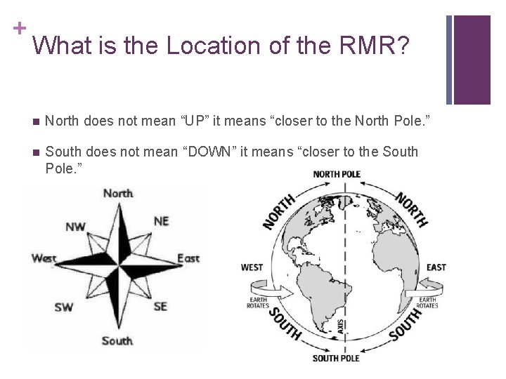 + What is the Location of the RMR? North does not mean “UP” it
