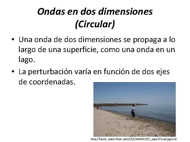 Ondas en dos dimensiones (Circular) • Una onda de dos dimensiones se propaga a