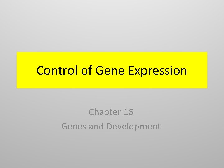 Control of Gene Expression Chapter 16 Genes and