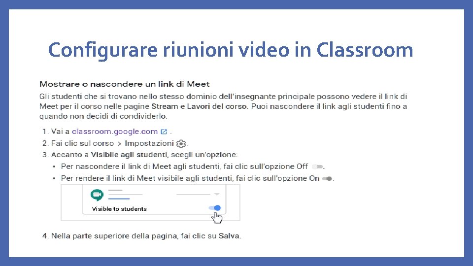 Configurare riunioni video in Classroom 