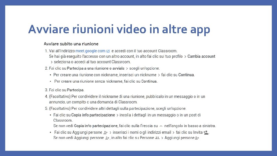 Avviare riunioni video in altre app 