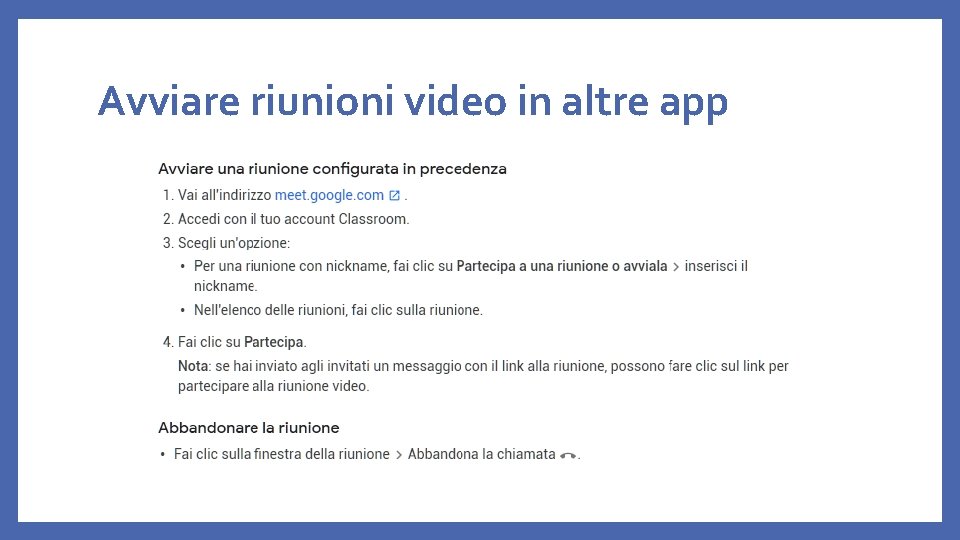 Avviare riunioni video in altre app 