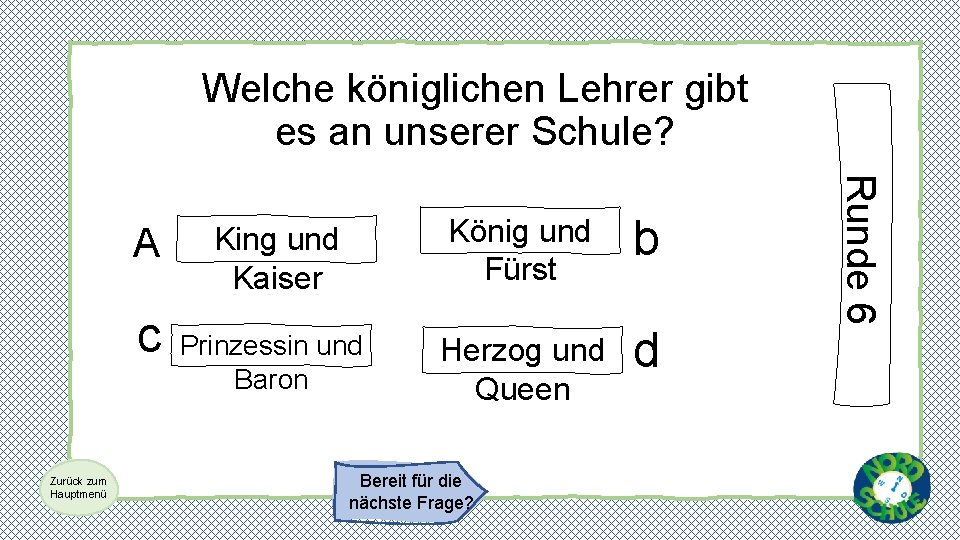 Welche königlichen Lehrer gibt es an unserer Schule? c Zurück zum Hauptmenü König und