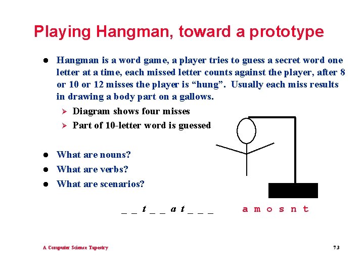 Playing Hangman, toward a prototype l Hangman is a word game, a player tries