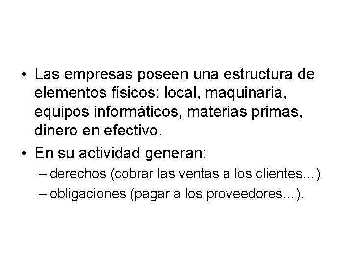  • Las empresas poseen una estructura de elementos físicos: local, maquinaria, equipos informáticos,