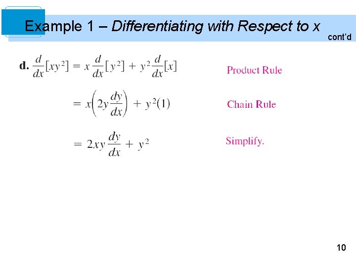 Example 1 – Differentiating with Respect to x cont’d 10 