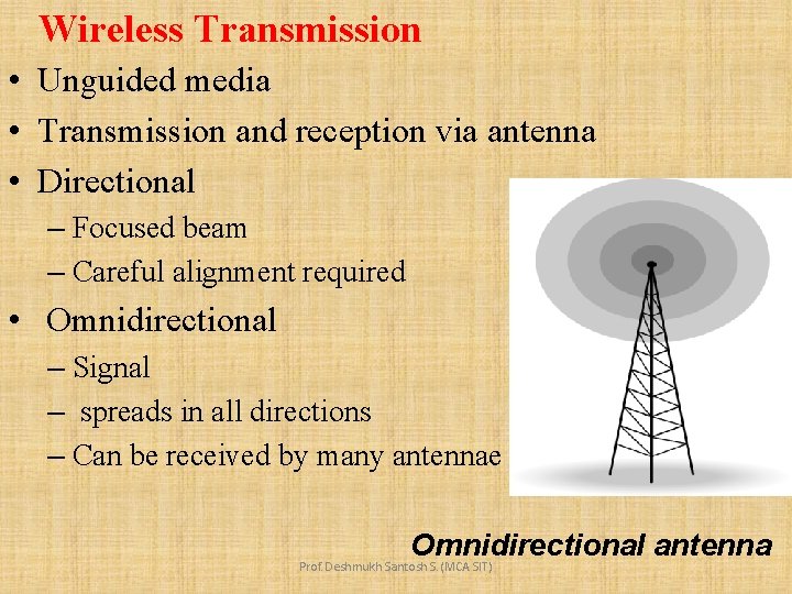 Wireless Transmission • Unguided media • Transmission and reception via antenna • Directional –
