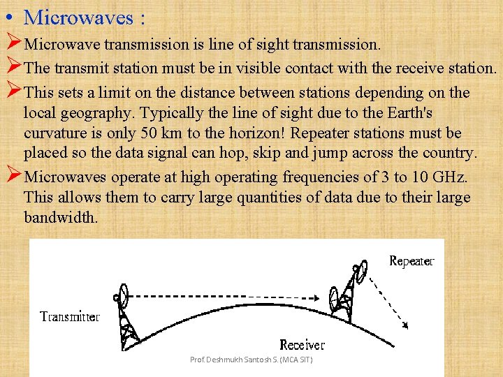  • Microwaves : ØMicrowave transmission is line of sight transmission. ØThe transmit station