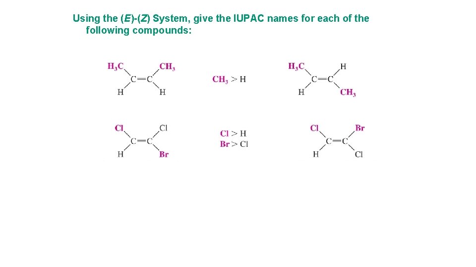 Using the (E)-(Z) System, give the IUPAC names for each of the following compounds: