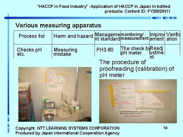 "HACCP in Food Industry" -Application of HACCP in Japan In bottled products- Content ID: