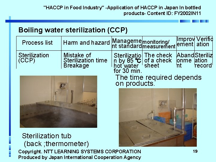 "HACCP in Food Industry" -Application of HACCP in Japan In bottled products- Content ID: