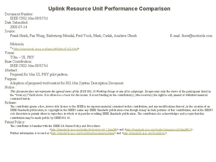 Uplink Resource Unit Performance Comparison Document Number: IEEE C 802. 16 m-08/857 r 1