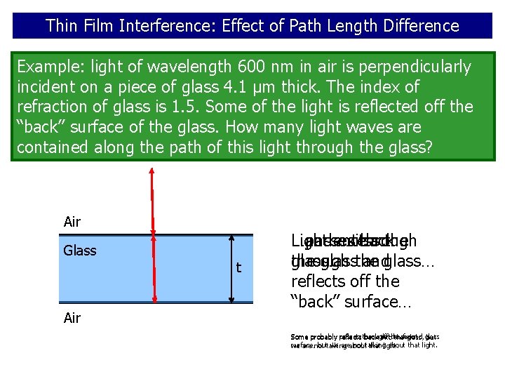 Thin Film Interference: Effect of Path Length Difference Example: light of wavelength 600 nm