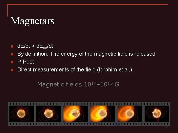 Magnetars n n d. E/dt > d. Erot/dt By definition: The energy of the