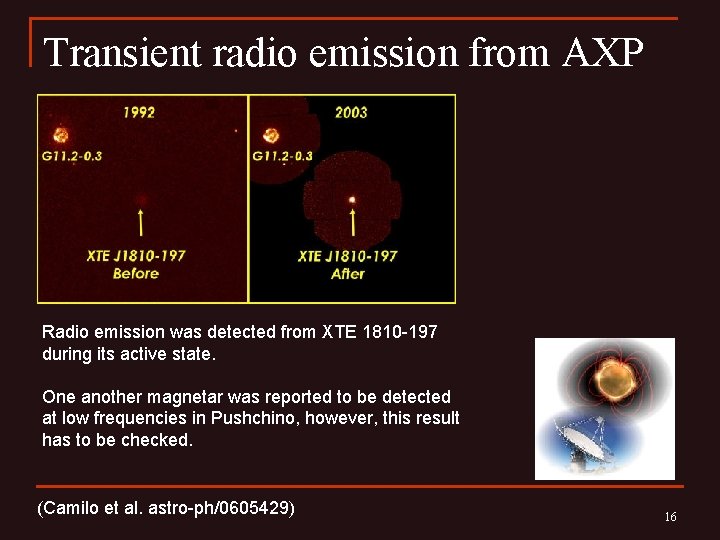 Transient radio emission from AXP Radio emission was detected from XTE 1810 -197 during