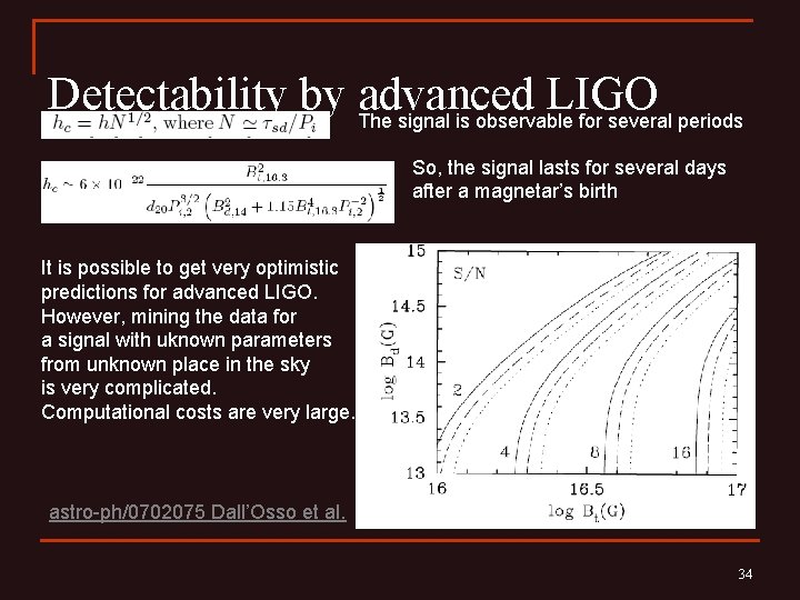 Detectability by The advanced LIGO signal is observable for several periods So, the signal