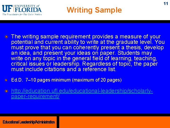 Writing Sample 11 The writing sample requirement provides a measure of your potential and
