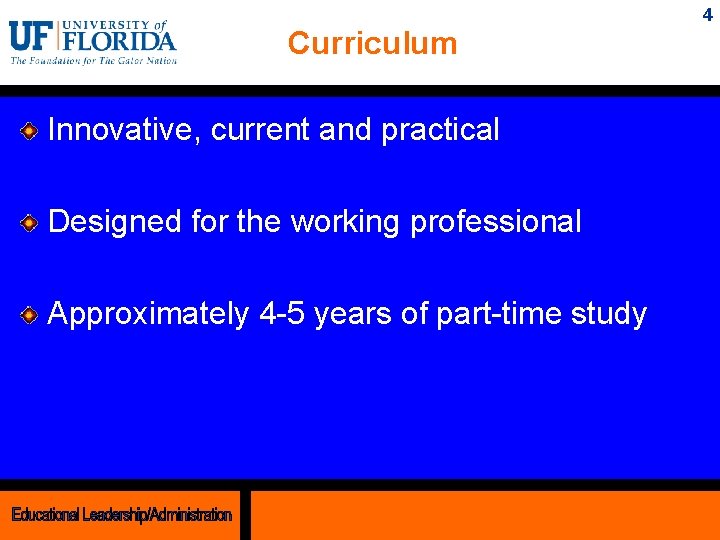4 Curriculum Innovative, current and practical Designed for the working professional Approximately 4 -5