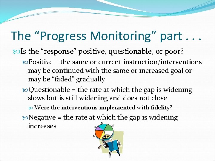 The “Progress Monitoring” part. . . Is the “response” positive, questionable, or poor? Positive