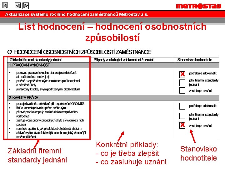 Aktualizace systému ročního hodnocení zaměstnanců Metrostav a. s. List hodnocení – hodnocení osobnostních způsobilostí