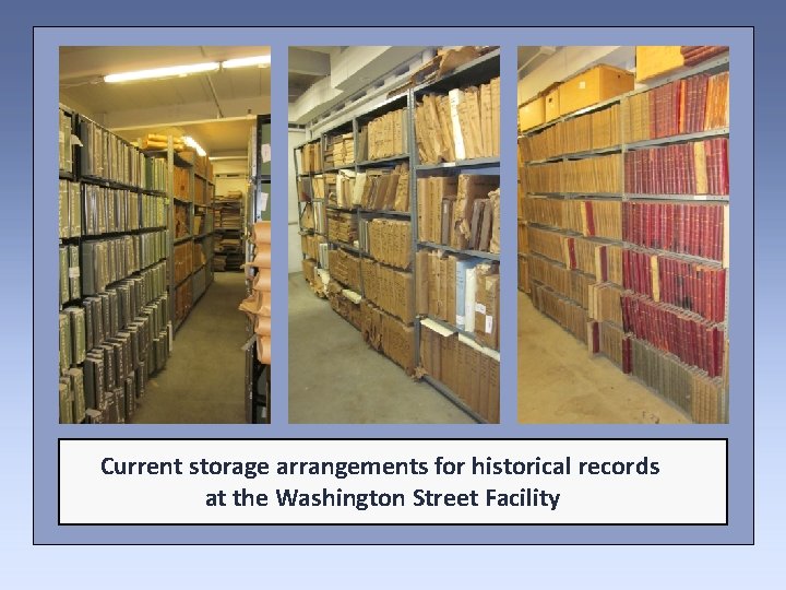Current storage arrangements for historical records at the Washington Street Facility 