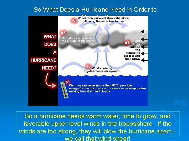 So What Does a Hurricane Need in Order to Develop? So a hurricane needs