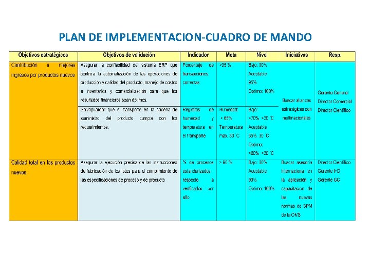 PLAN DE IMPLEMENTACION-CUADRO DE MANDO 