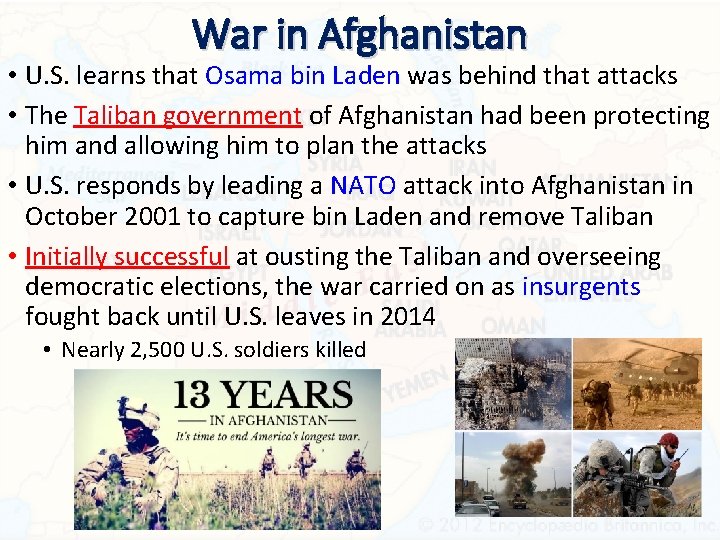 War in Afghanistan • U. S. learns that Osama bin Laden was behind that