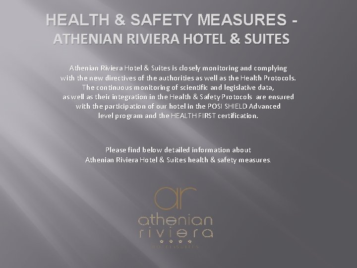 HEALTH & SAFETY MEASURES ATHENIAN RIVIERA HOTEL & SUITES Athenian Riviera Hotel & Suites