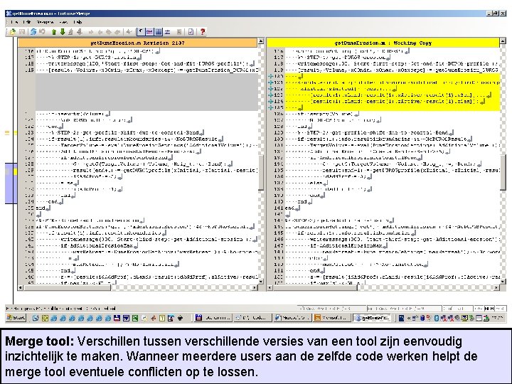 Merge tool: Verschillen tussen verschillende versies van een tool zijn eenvoudig inzichtelijk te maken.