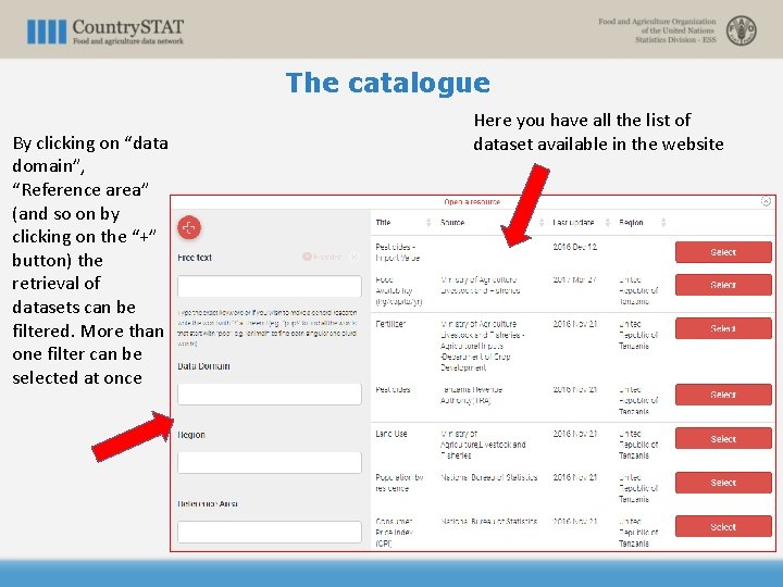 The catalogue By clicking on “data domain”, “Reference area” (and so on by clicking