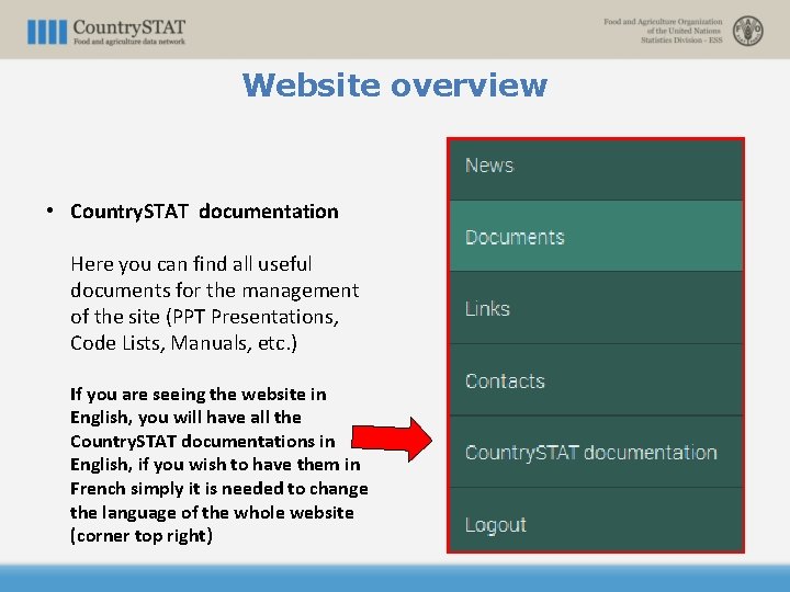 Website overview • Country. STAT documentation Here you can find all useful documents for