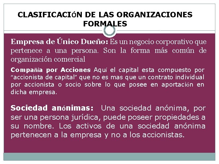 CLASIFICACIÓN DE LAS ORGANIZACIONES FORMALES Empresa de Único Dueño: Es un negocio corporativo que