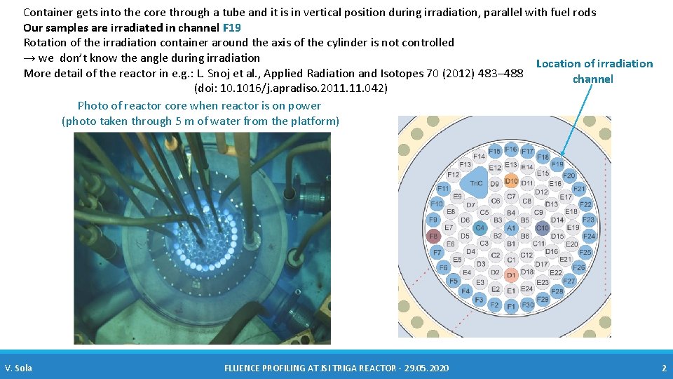 Container gets into the core through a tube and it is in vertical position