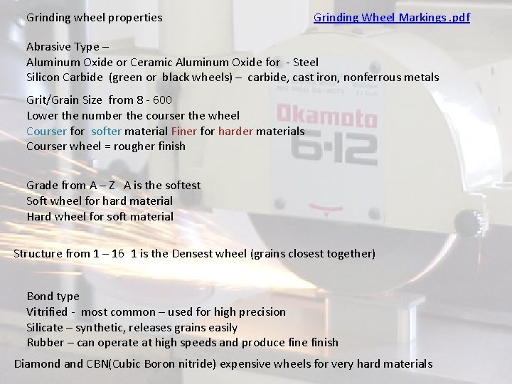 Grinding wheel properties Grinding Wheel Markings. pdf Abrasive Type – Aluminum Oxide or Ceramic