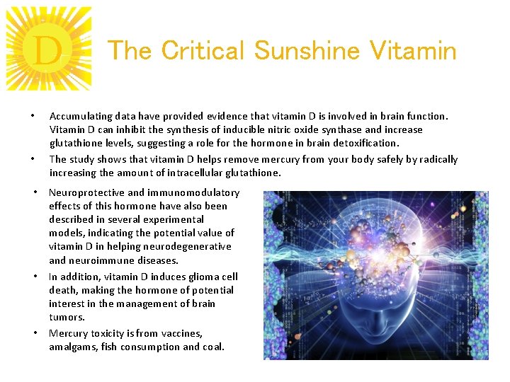 D • • • The Critical Sunshine Vitamin Accumulating data have provided evidence that