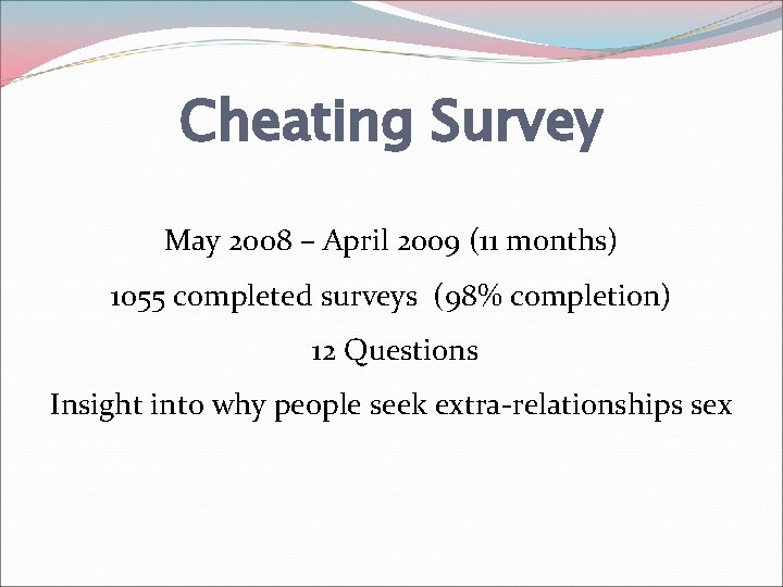 Cheating Survey May 2008 – April 2009 (11 months) 1055 completed surveys (98% completion)