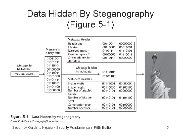 Data Hidden By Steganography (Figure 5 -1) Security+ Guide to Network Security Fundamentals, Fifth